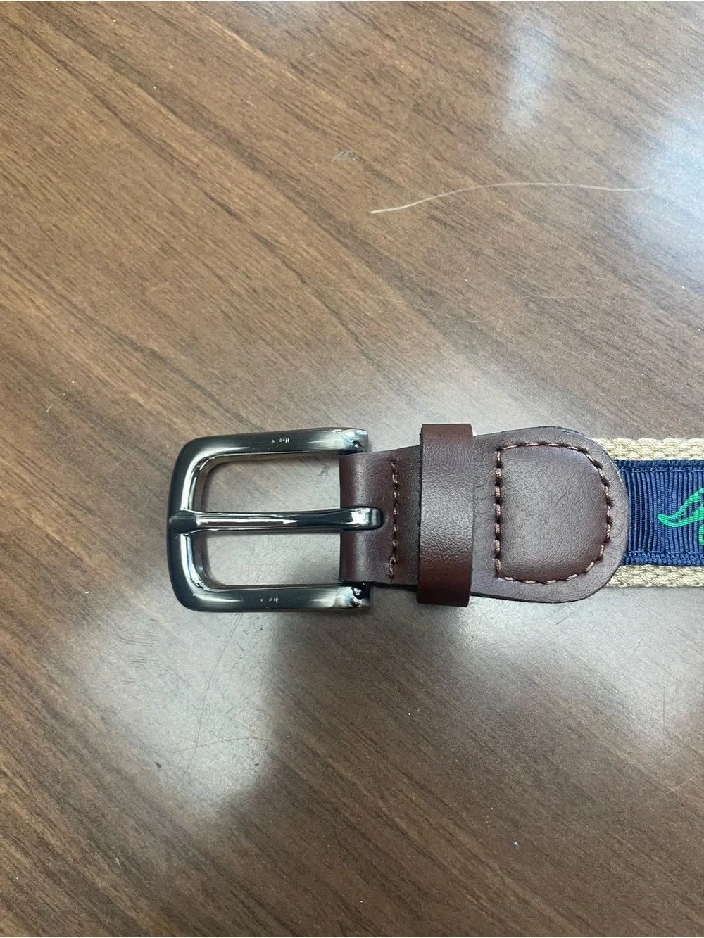 Kids Navy Ribbon Belt with Green Dinosaurs